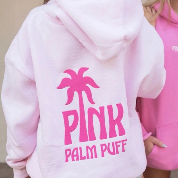 Pink Palm Puff Hoodie in Blush – Pink Palm Puff XXS - Picture 2 of 8